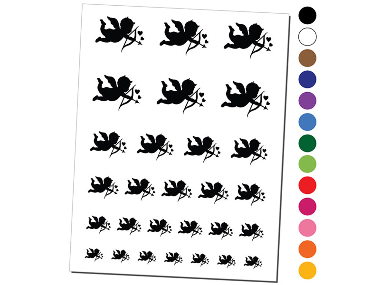 Cupid with Arrow Hearts Valentine's Day Silhouette Temporary Tattoo Water Resistant Fake Body Art Set Collection